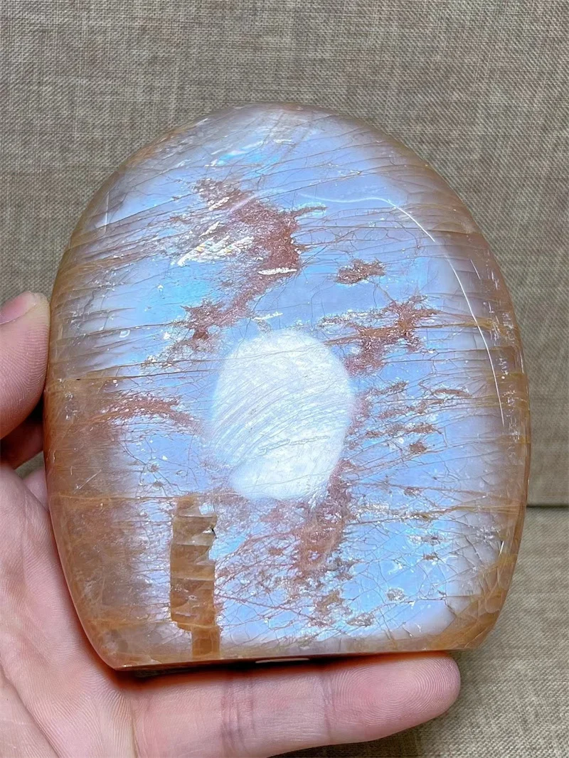 Natural Moontone Free Form With Rain Bow Reiki Healing Stone Home Decoration Exquisite Gift