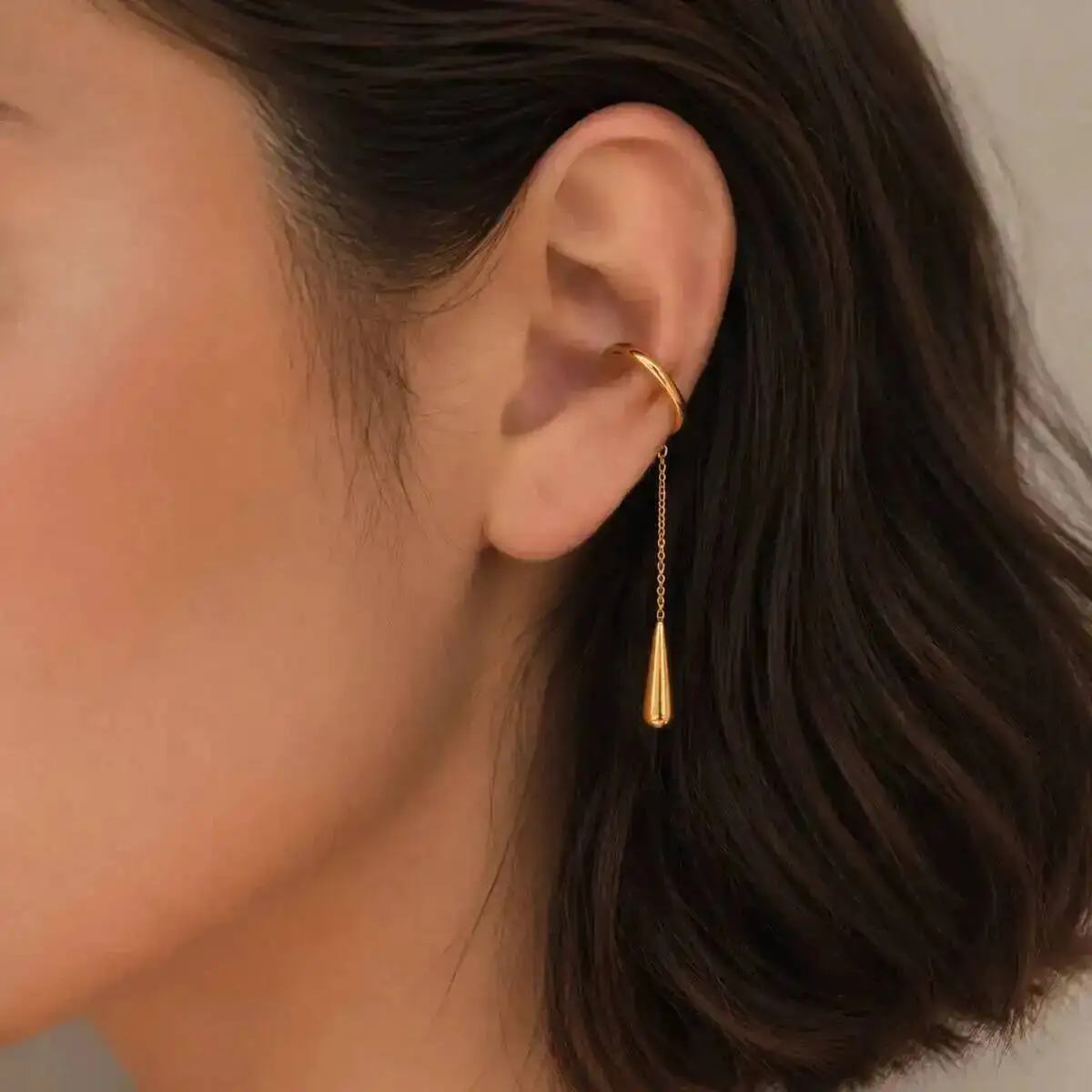 KunJoe Exquisite Stainless Steel Water Droplet Pendant Earring Women Simple 18K Gold Plated No Piercing Clip Ear Banquet Jewelry