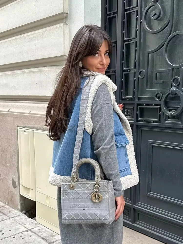 2024 RARA dames winter nieuwe street style lamswol verdikte denim dubbelzijdig vest vest modieus en veelzijdig