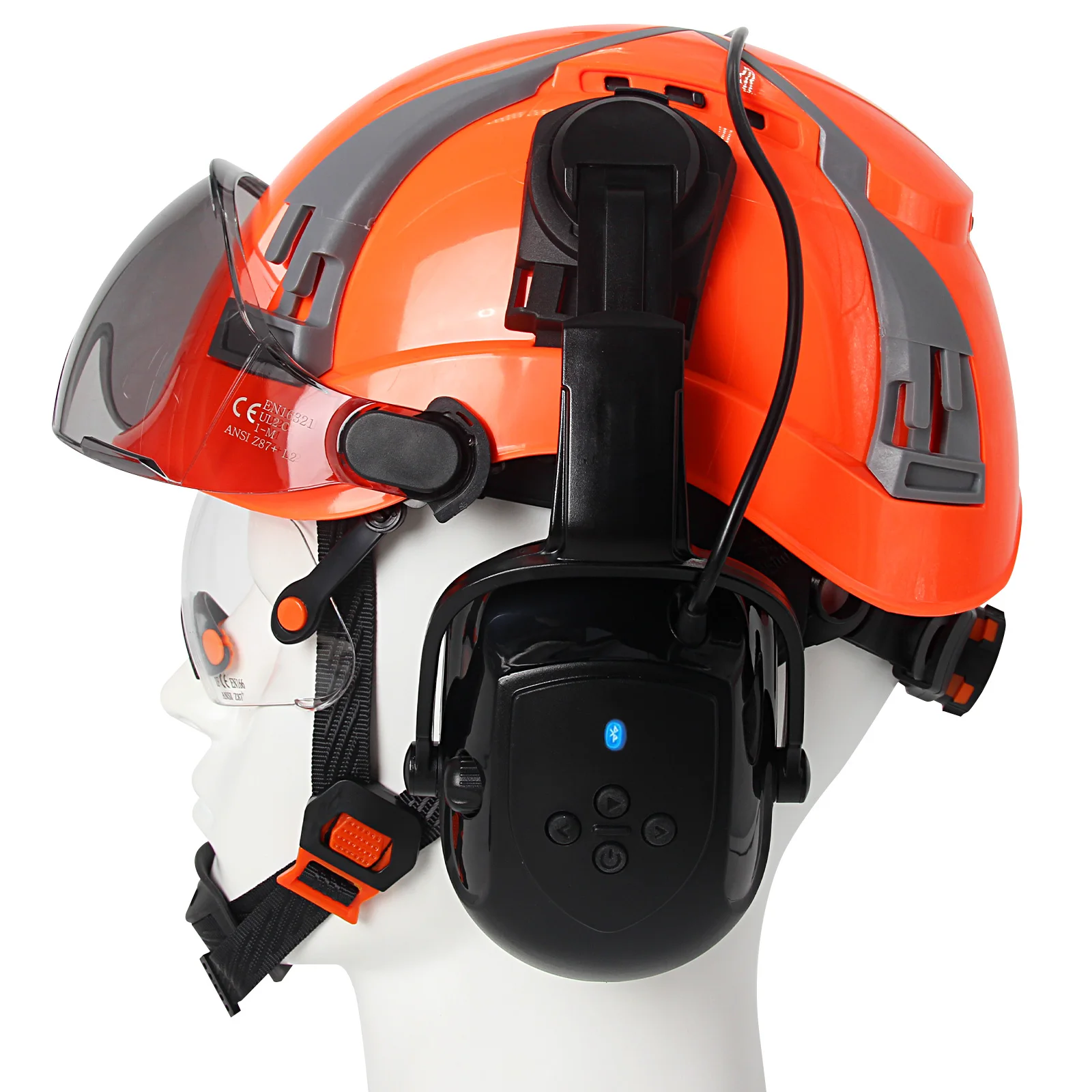 CE Safety Helmet with Bluetooth Earmuffs Double Visors ABS Work Cap for Engineer Construction ANSI Hard Hat Head Protection