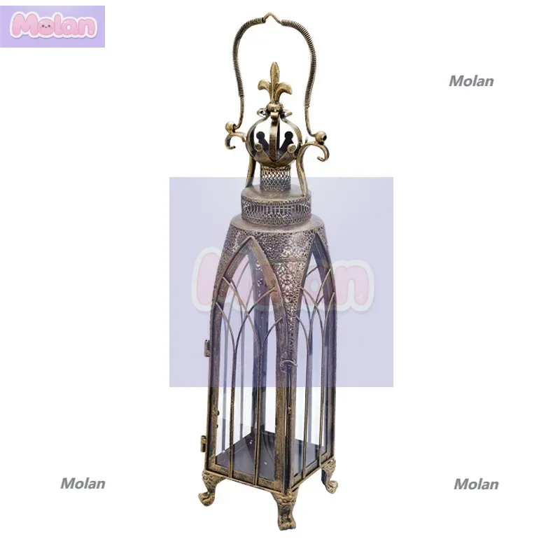 

European-style Moroccan retro wrought iron glass hollow wind lamp candlestick living room villa romantic atmosphere lamp ornamen