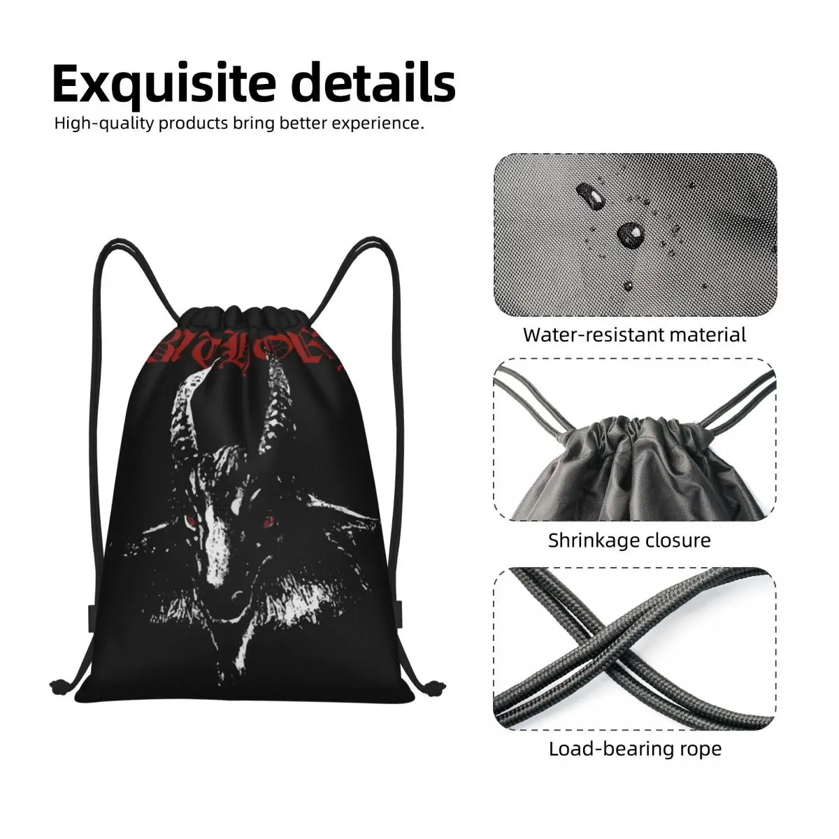 Black Metal Band Bathory Goat Drawstring Backpack Sports Gym Bag String Sackpack for Running