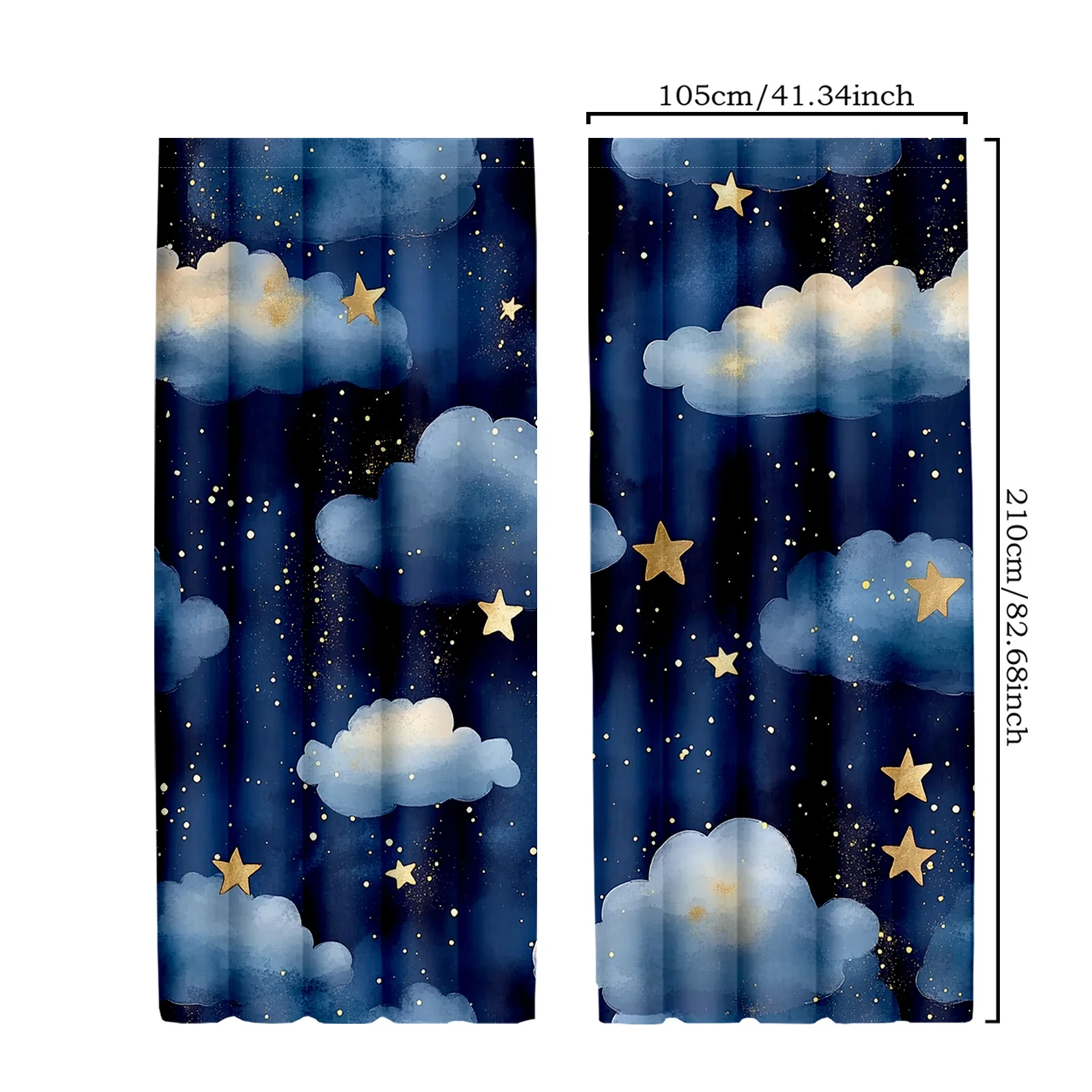 

2 шт. плотные шторы в классическом стиле, темно-синее акварельное ночное небо со звездами, полиэстеровые шторы для детской спальни, ванной комнаты