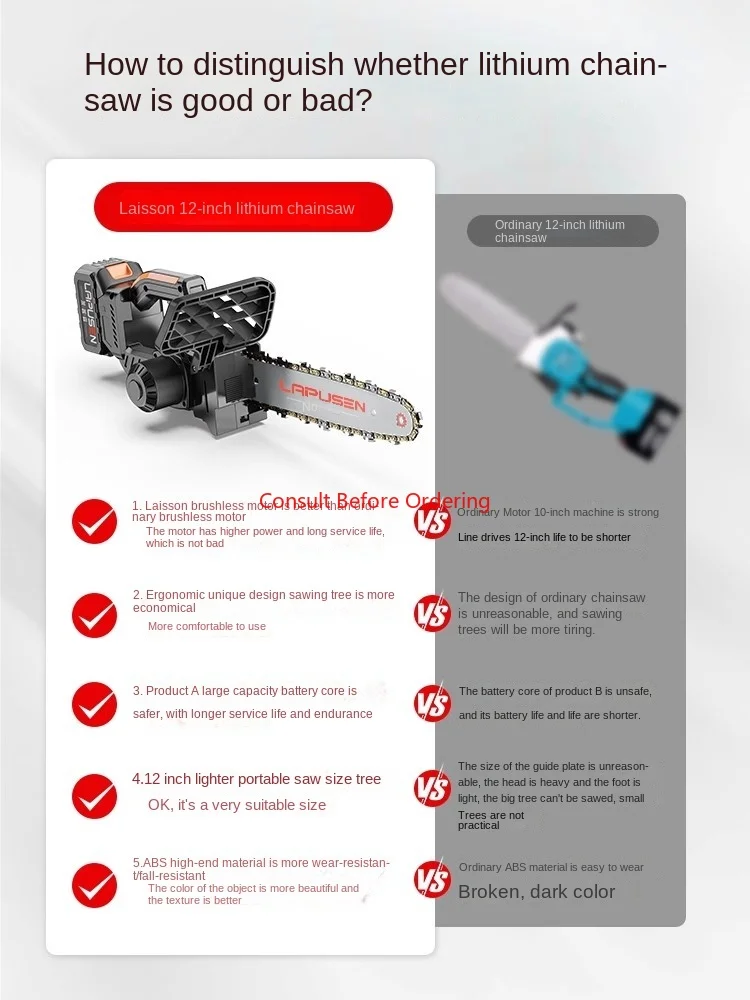 충전식 전기톱 가정용 소형 휴대용 톱 장작용 리튬 배터리 고출력 벌목 톱 나무 절단 도구 체인톱