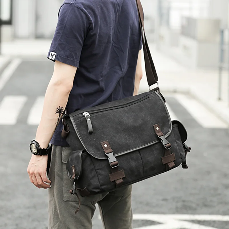 Vintage Casual Canvas One Shoulder Bag Postman Bag Fashion Student Bag Men\'s One Shoulder Crossbody Bag