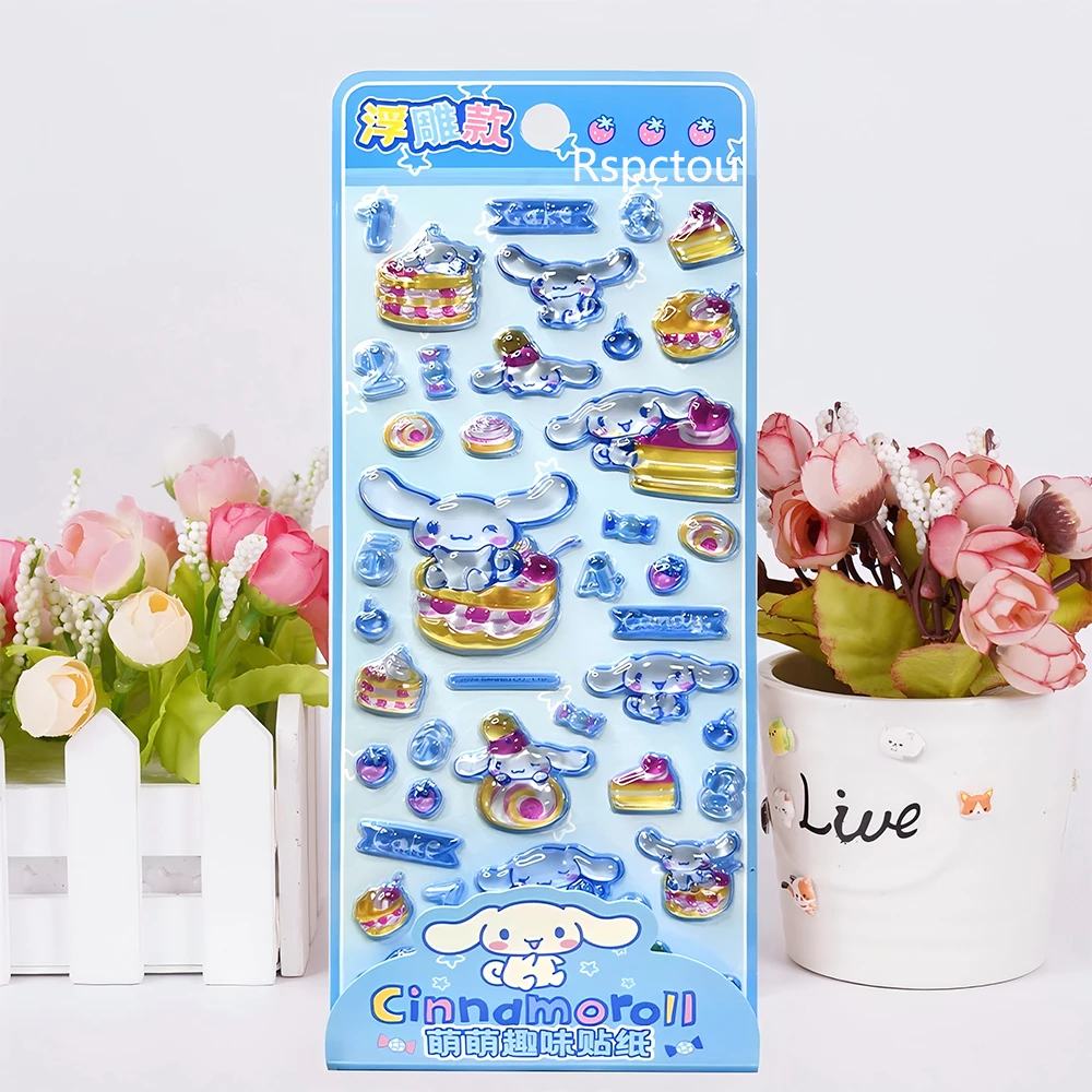 4pcs Cute Sanrio 3D Crystal Stickers Aesthetic Cartoon Decoration Decals Pochacco Cinnamoroll My Melody Kuromi Relief Sticker image 4