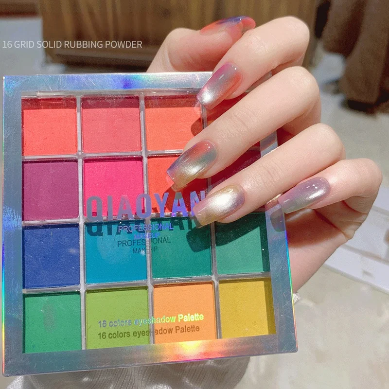 

16 Grid 16 Color Solid Rubbing Powder Palette for Nail Art DIY Gradient Smudge Pat-pat Powder Nail Art Manicure Gradient Pigment