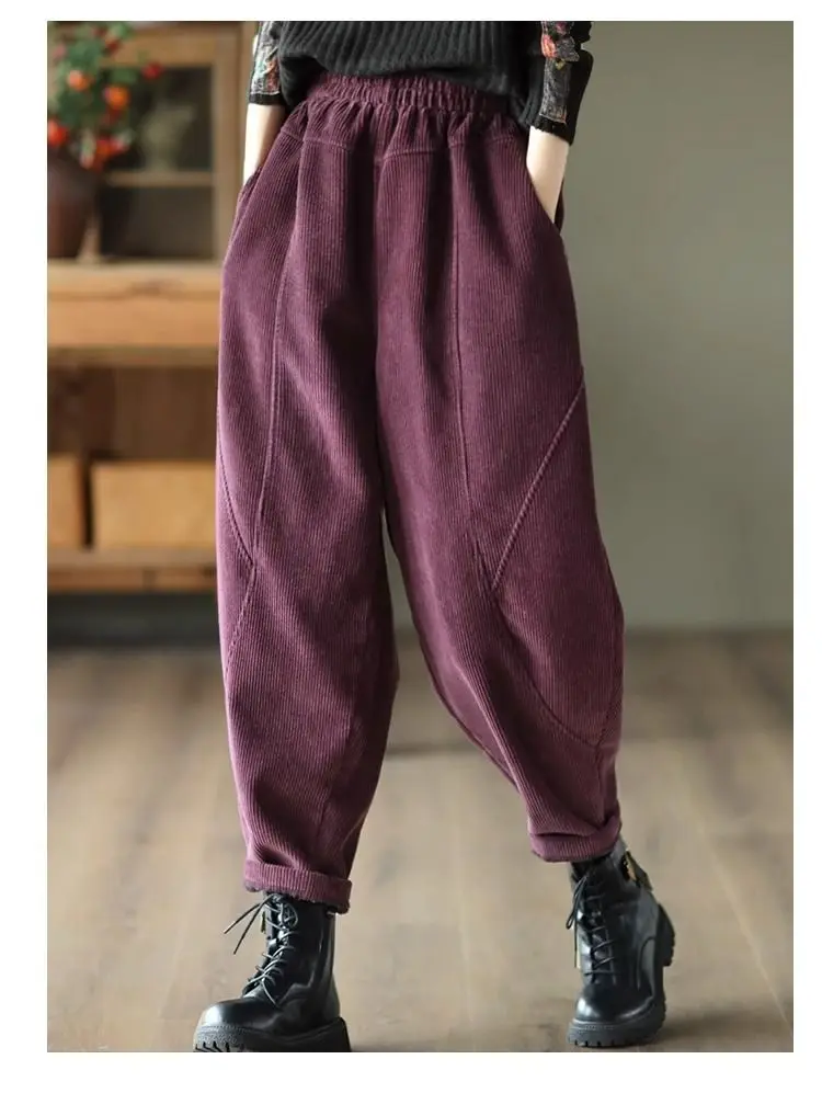 Chenille Velvet Thickened Versatile Casual Pants for Women Autumn Winter New Loose Spliced Harem Pants Female Solid Warm Trouser