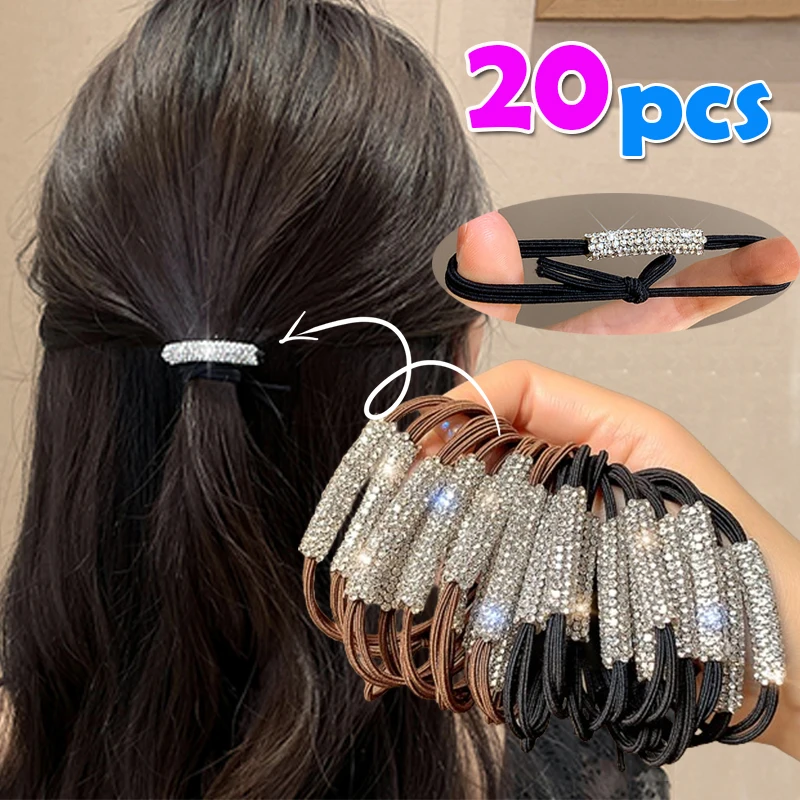 1/20pcs Women Diamonds Black Shiny Rhinestone Seamless Rubber Band Elastic Hair Rope 2023 New Fashion Hot Sale Hair Accessories