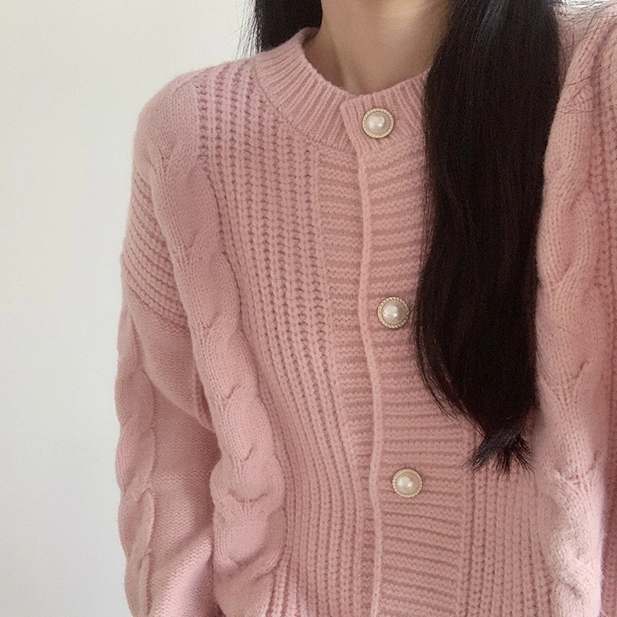 

Sarebon-Women's Round Neck Baggy Knit Cardigan, Pink Sweaters, Korean Style Fashion, Autumn, Winter