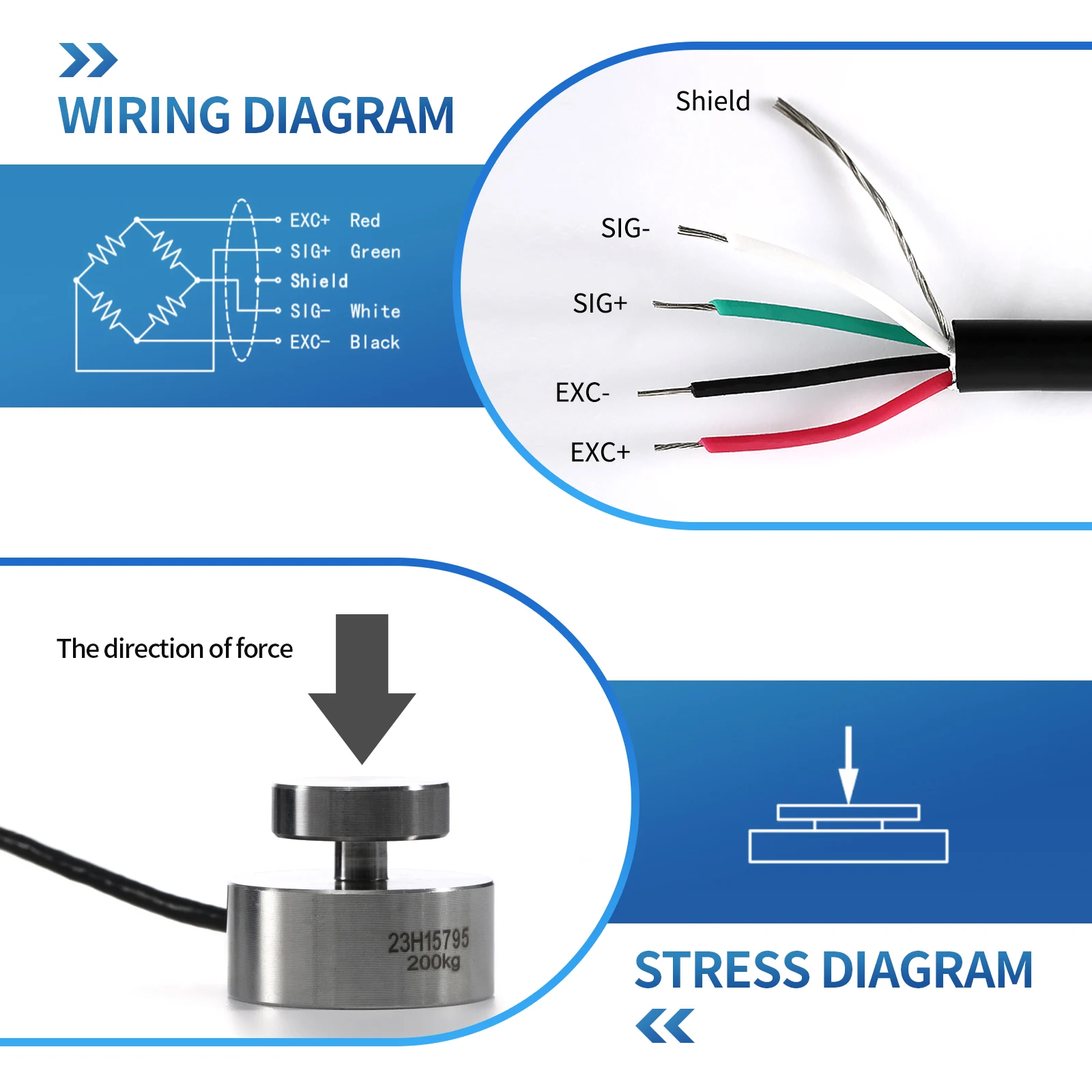 Load Cell Weighing Sensor + Indicator display,Test Tension and Compression Force Weight Pressure Sensor for Scale  100KG-1T