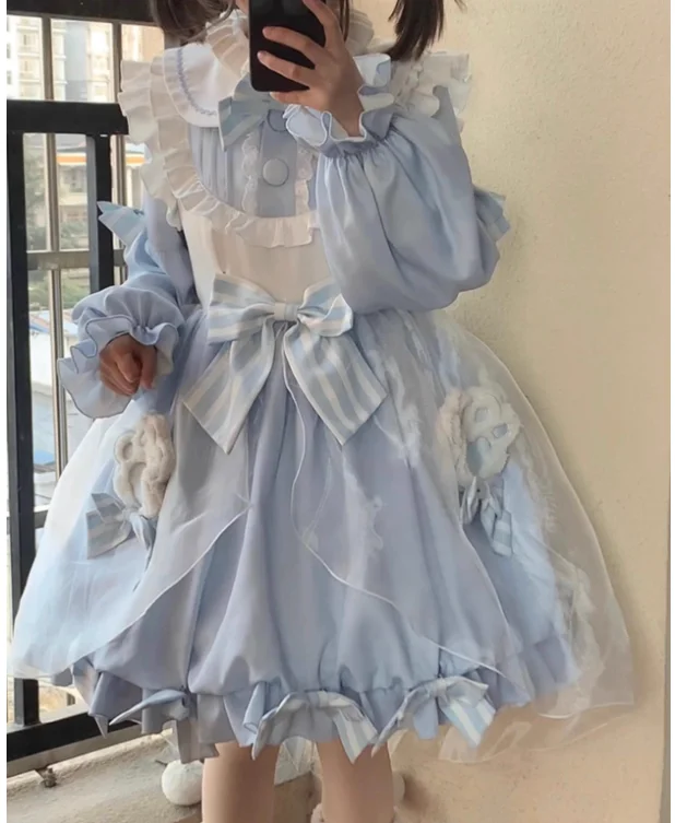 Lolita Long Sleeve Sweet Peter Pan Collar Cute Girl High Waist Dress Fashion Versatile Age Reduction A-line Japanese Dresses
