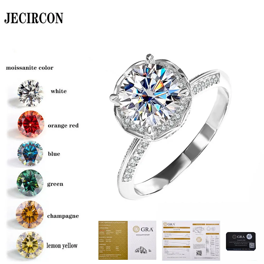 

JECIRCON 2ct S925 Sterling Silver Moissanite Ring for Women Hand Stick Flower Rose Fountain Women's Fashion Gift Wedding Jewelry