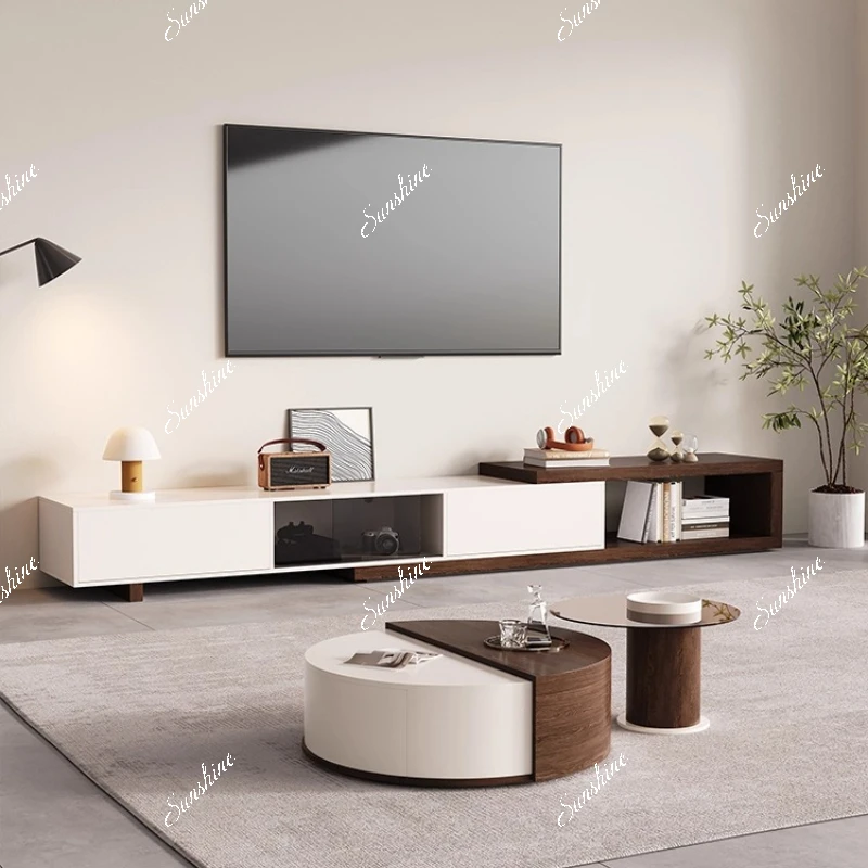 Nordic modern, TV cabinet combination Italian minimalist modern living room small apartment rotating size round coffee table