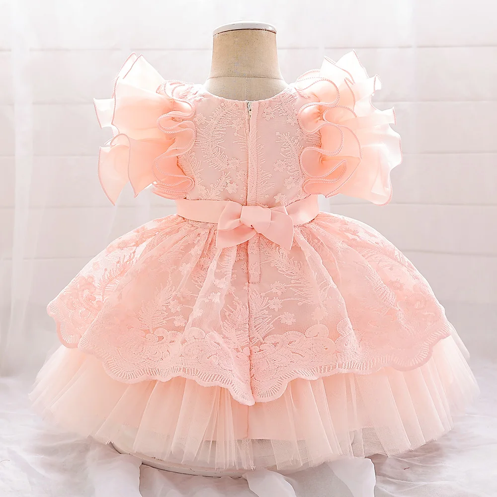 Baby Girl Wedding Princess Dress Kids Party Simple Mid-calf Ball Gown Costumes Cute Fairy Tale Style Mesh Puff Sleeve Clothes