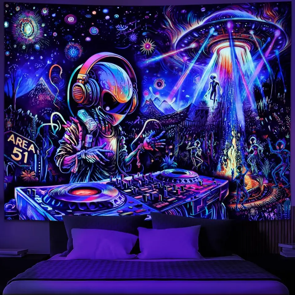 Trippy Galaxy Alien UFO Wall Tapestry