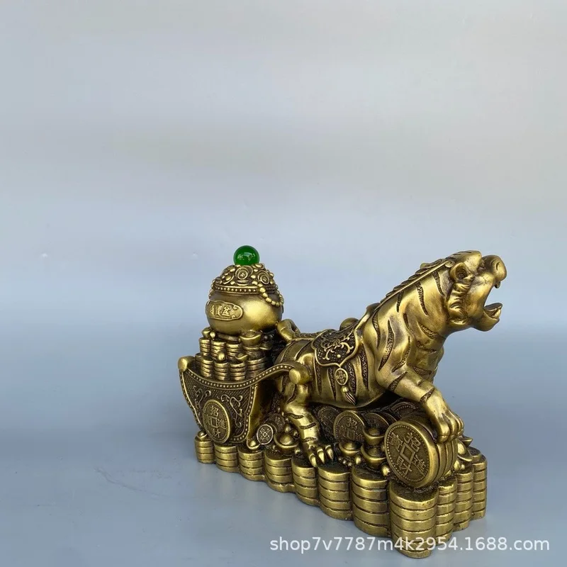 Brass Antique Craft Tiger-shaped Treasure Bowl Home Living Room Decorative Ornament