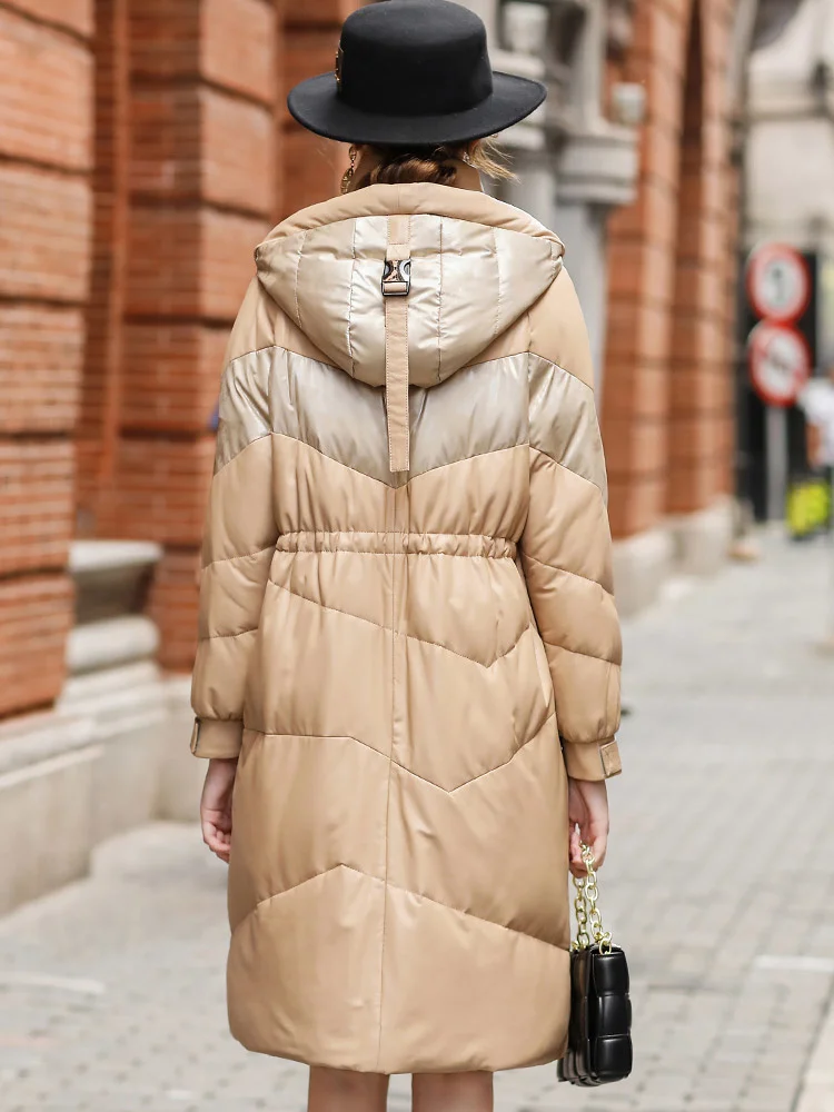 Winter Bati 2022 New Selection Sheepskin Warm Coat Hooded Medium Length High Cargo Leather Down Coat for Women 322S