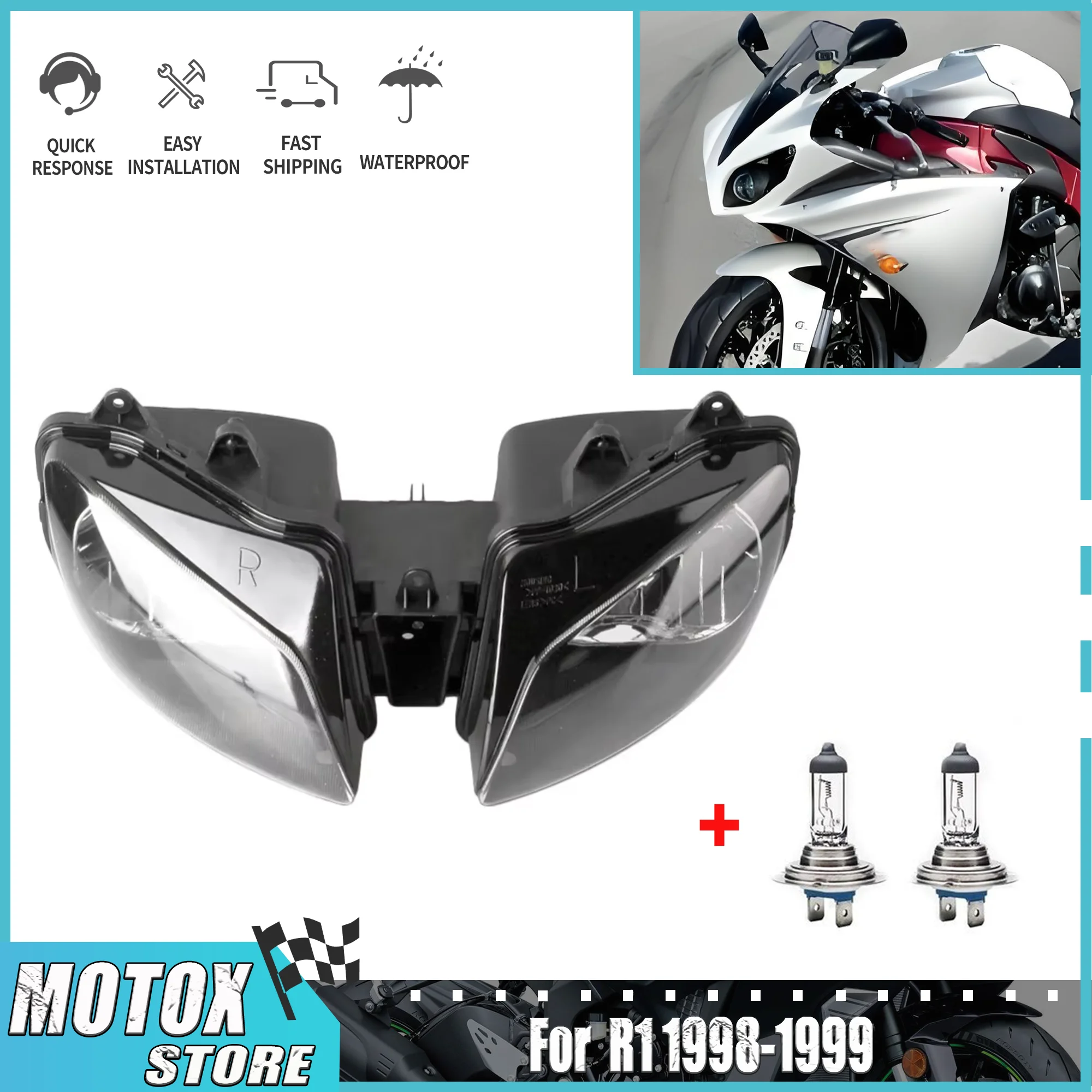 Motorcycle Front Headlight Fit For Yamaha YZF R1 YZF-R1 1998 1999 Brand New &Head Light Lamp Assembly