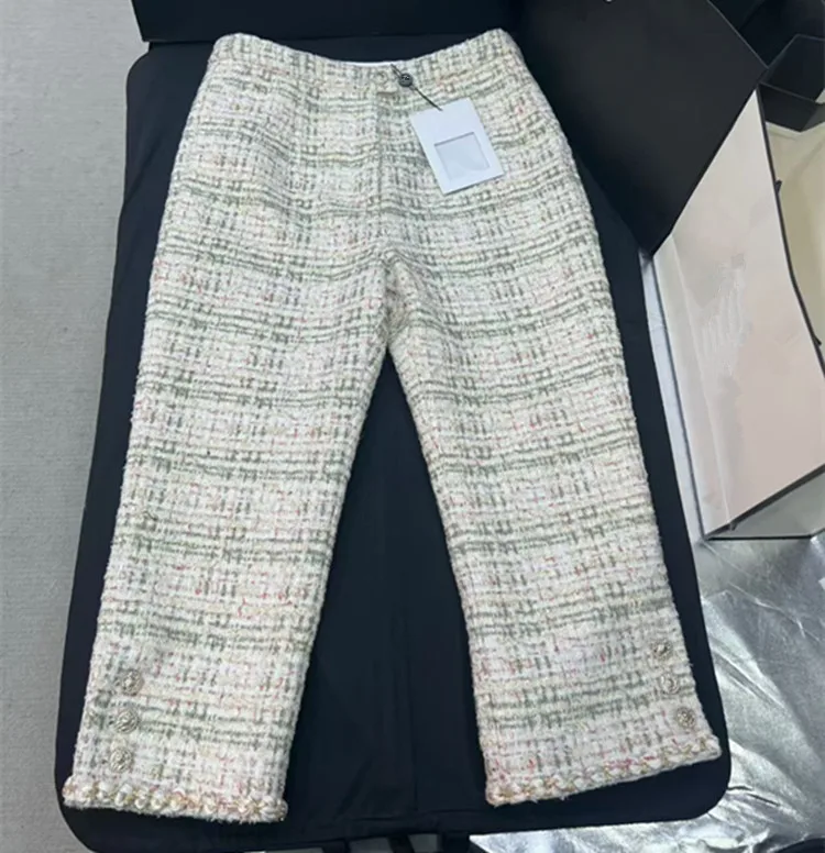 Customization European women's fashion 2026 spring new style Sleeveless single-button tweed jacket with capri pants set
