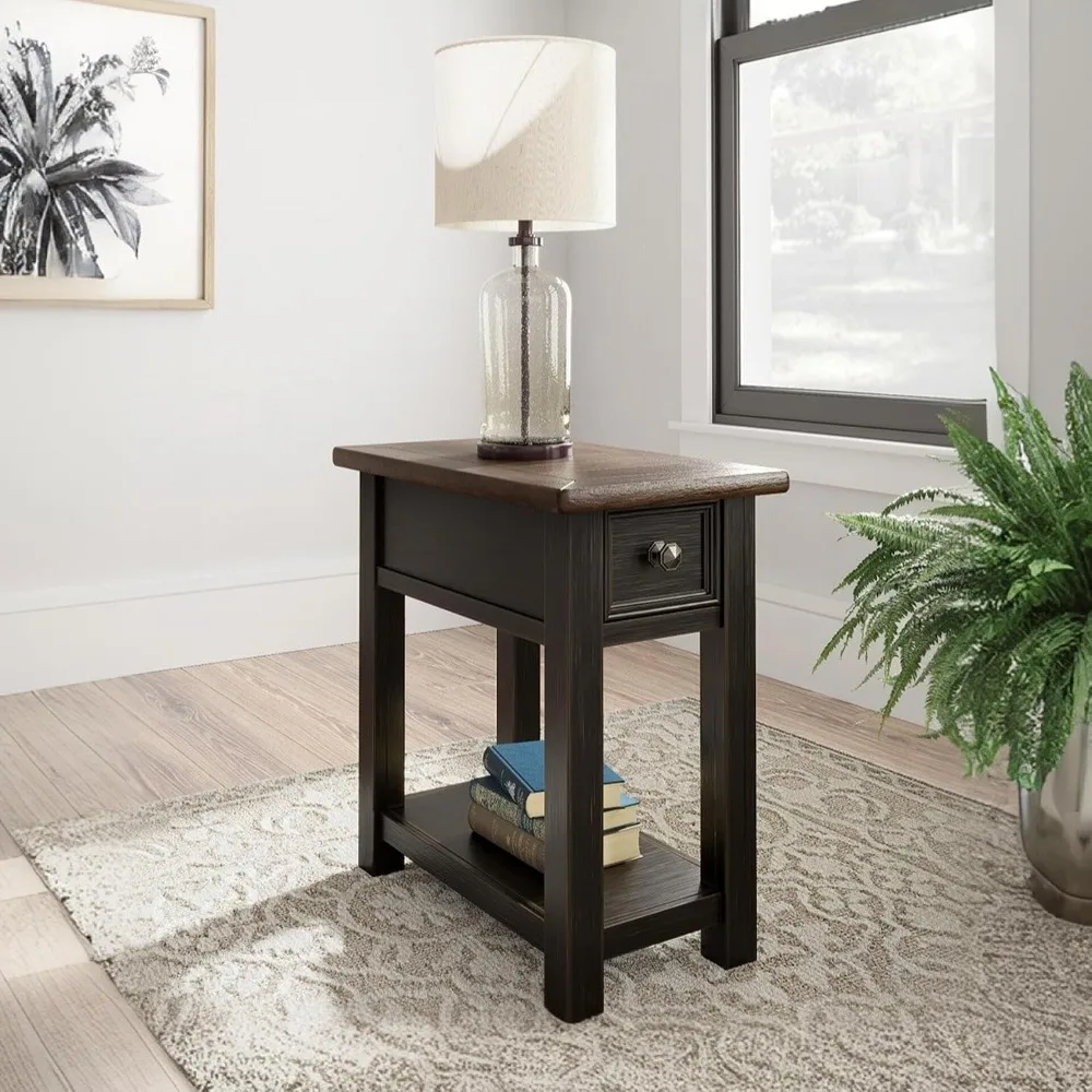 Narrow Chairside End Table with Charging Station, USB Ports and Outlets for Small Spaces