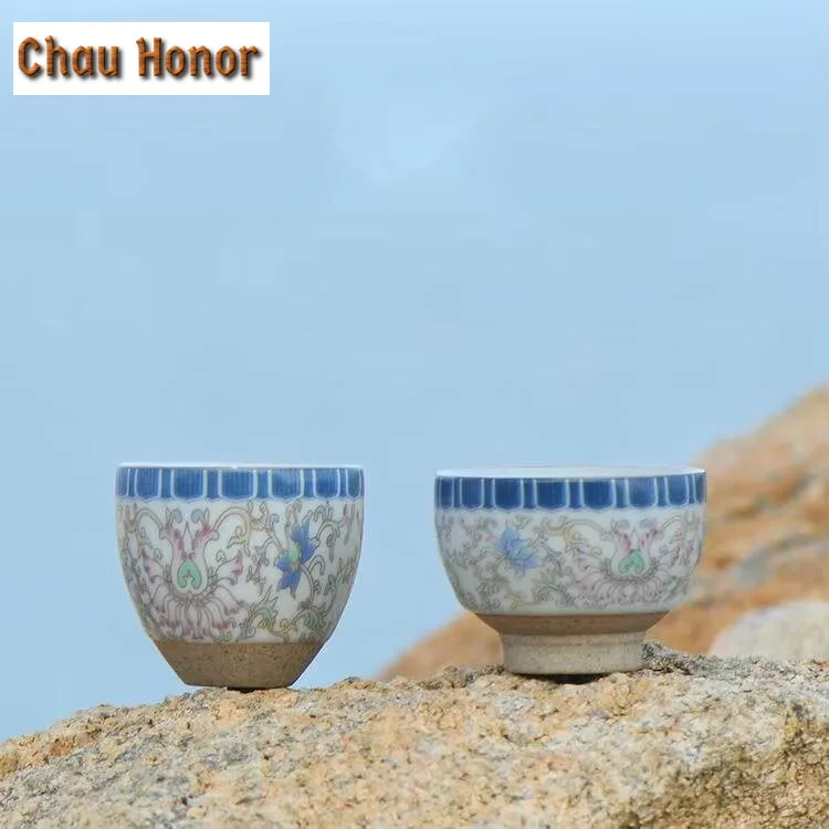 Retro Entangled Lotus Ceramic Teacup Boutique Blue and White Sample Tea Cup Smelling Cup Tea Bowl Tea Items Supplies Ornaments
