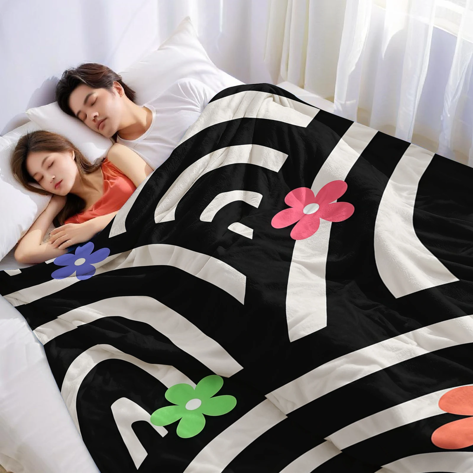 Zebra Color Flower Lightweight Microfiber Soft Christmas Fleece Blanket Warm Cozy Throw for Bed Sofa Office Travel All Season