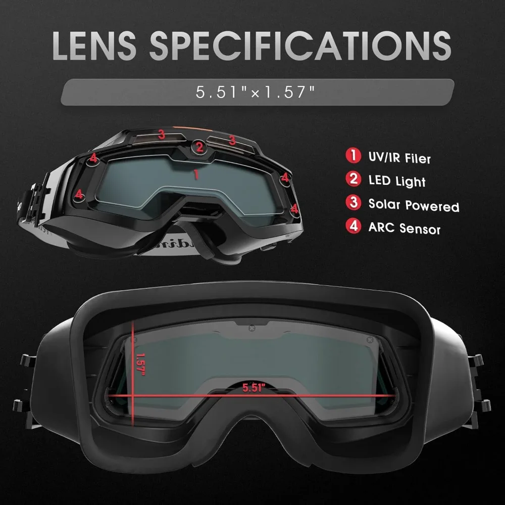 Auto Darkening Welding Goggles with Mask, LED Lighting & TYPE-C Charging, True Color 4 Arc Sensor Welding Glasses Welder Mask