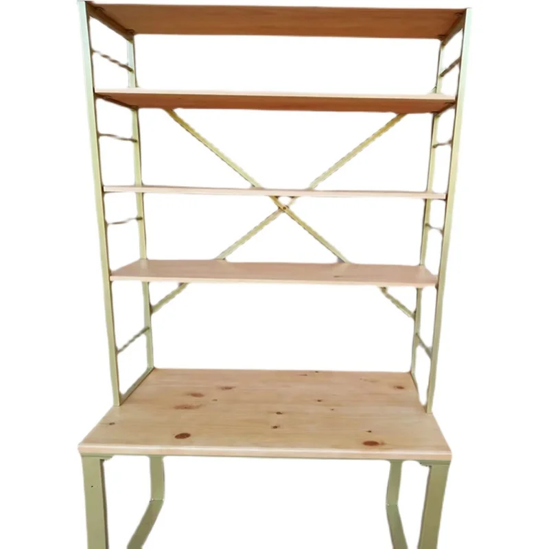 

Desk solid wood bookshelf integrated bedroom shelf floor-to-ceiling wrought iron office log computer desk writing de