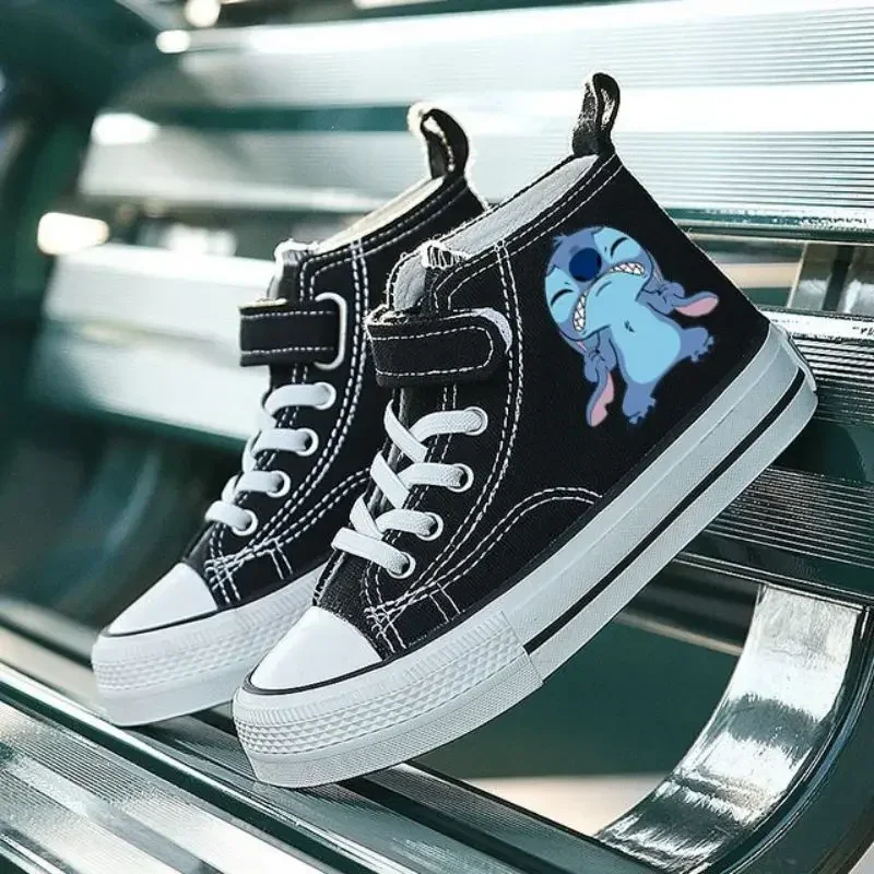 Disney-Children's Lilo and Stitch High-Top Sport Shoes, Cartoon Print, Casual, Conforto, Canvas, Tennis, Girls, Boys, Kids