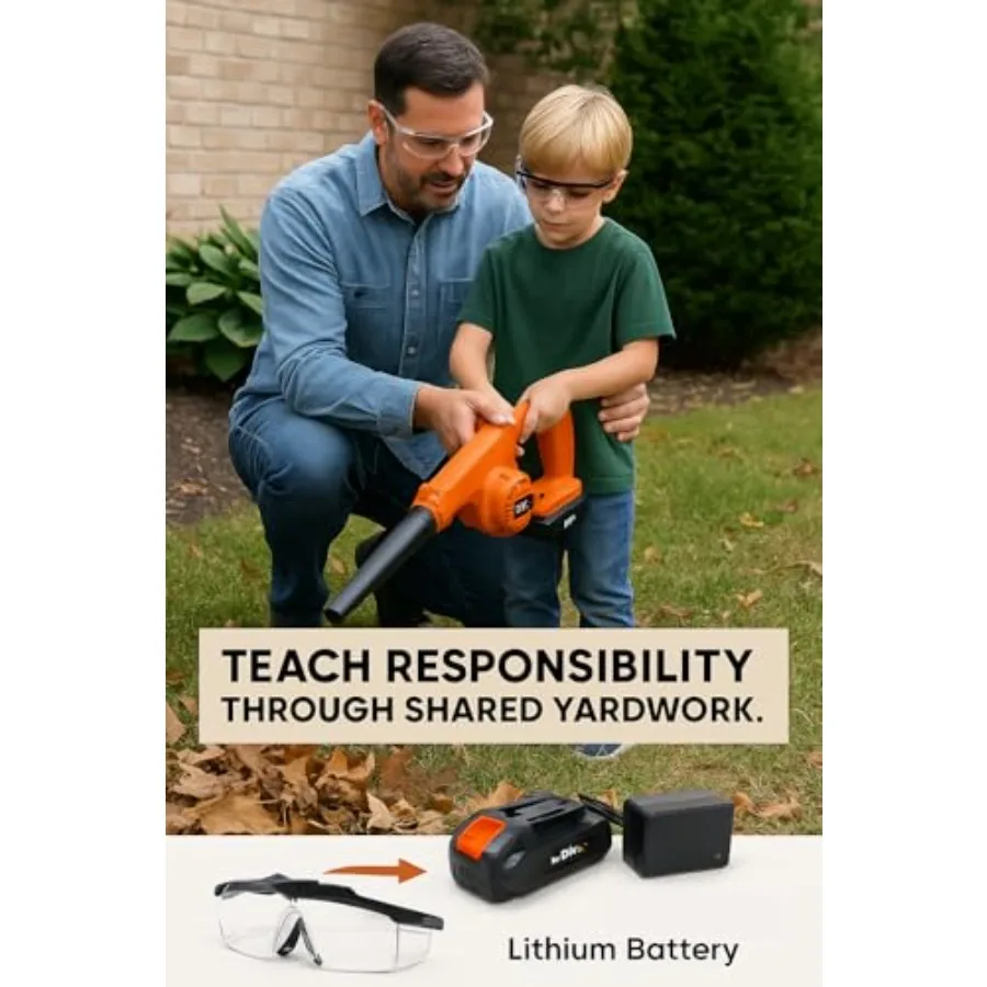 DIYjr Lithium Compact Leaf Blower Functional Cordless Outdoor Tool for Beginners Family Teaching Aid for Supervised Yardwork wi