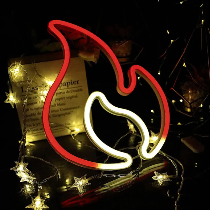 Fire Flame Neon Sign Light LED Hanging Wall Lamp Night Light for Bedroom Kids Room Bar Party Wall Decor Birthday Christmas Gift