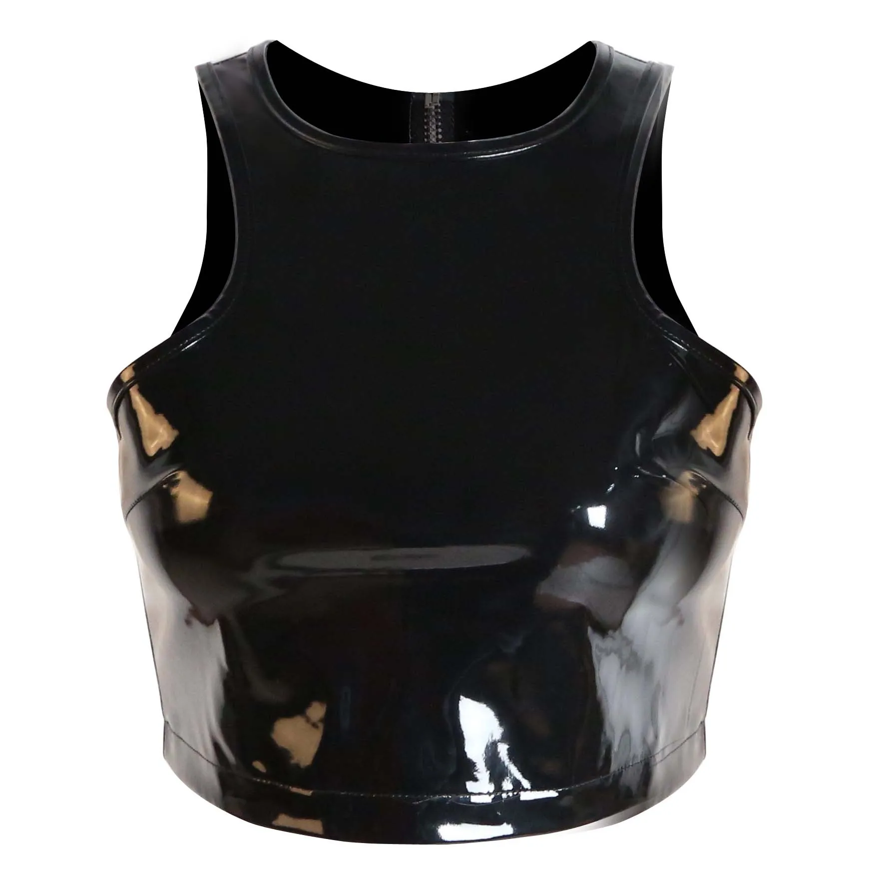 

Сексуальные женские блестящие короткие майки из ПВХ, кожаные короткие майки на молнии, топы, панк-сценический укороченный топ, жилет