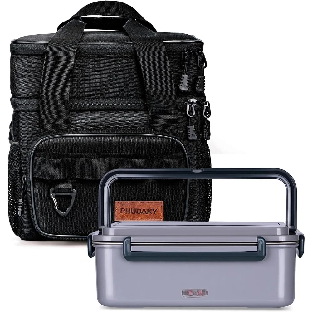 Electric Lunch Box Food Heater 80W, 3 in 1 Heated,Portable Food Warmer Self Heating Box for Men with Large Insulated Lunch Bag