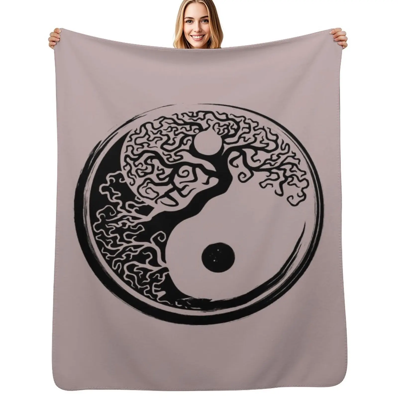 

Yin Yang White and Black Bonsai Tree Symbol Throw Blanket No Pilling Soft Warm Blanket for Bed
