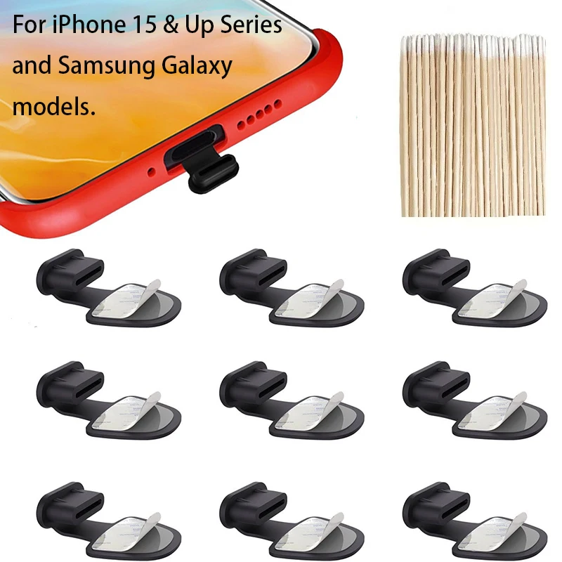 USB-C-Anti-Verlust-Port-Abdeckungsset, Silikon-Staubstecker mit abnehmbarem Kleber für iPhone 15- und Up-Serie und Samsung Galaxy-Modelle.
