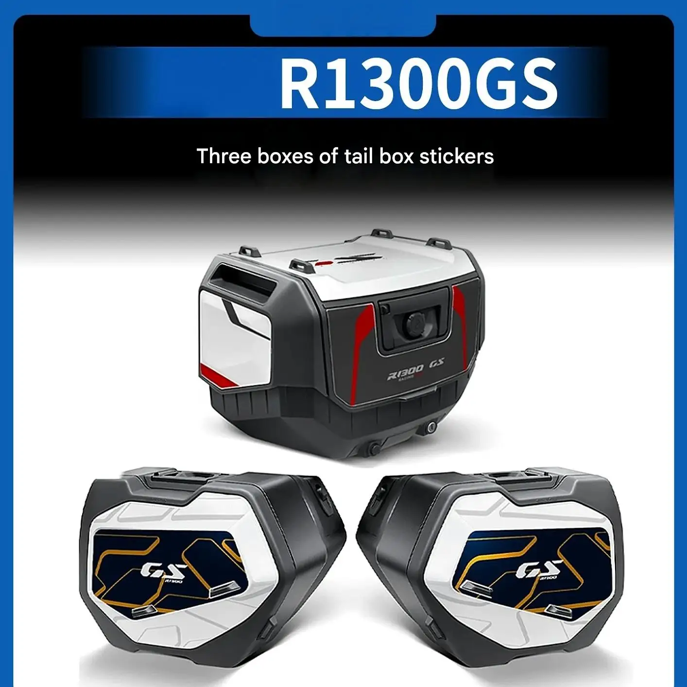 For R1300GS Three Boxes Full PVC Sticker Set Red Gray Graphic Side Pannier Top Case Protective Decal Mod Accessories