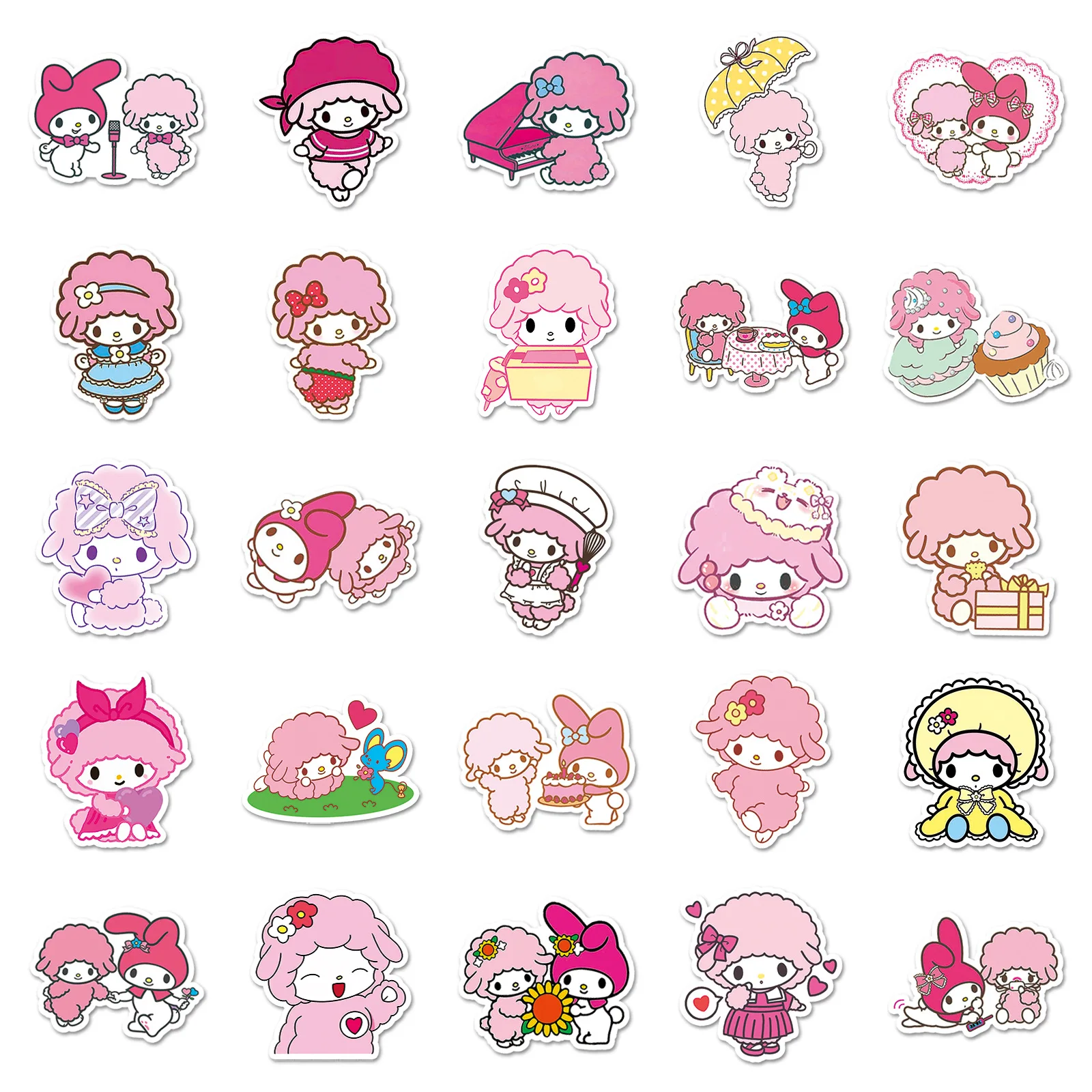 Sanrio Anime Decal Adesivos, Adesivos Kawaii, My Sweet Piano Melody, Brinquedos à prova d'água bonitos adesivos para carro, guitarra, laptop, copo, capacete, DIY, 10 pcs, 50pcs