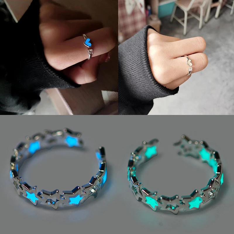 Luminous Finger Ring Glow In Dark Fashion Adjustable Couples Rings Wedding Party Jewelry Lover Gift