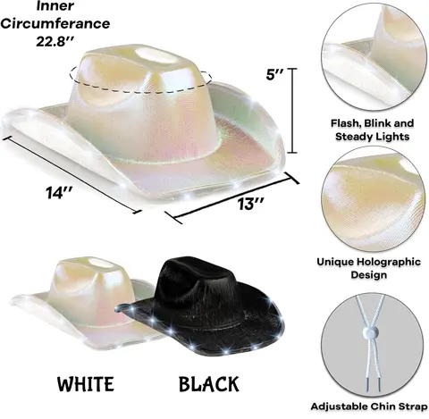 6/8/12 पैक लाइट अप काउबॉय हैट्स एलईडी वेडिंग हैट्स नियॉन स्पार्कली हैट्स ब्राइडल वेडिंग शॉवर डांस बैचलर पार्टी प्रोम के लिए उपहार 6 best sales स्नातक टोपी - №4