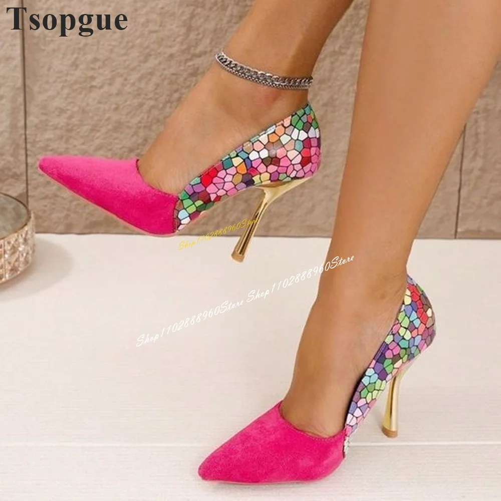 

Stylish Mixed Color Shallow Splicing Pumps Thin High Heel Shoes For Women Slip On Pointed Toe 2024 Fashion Zapatos Para Mujere