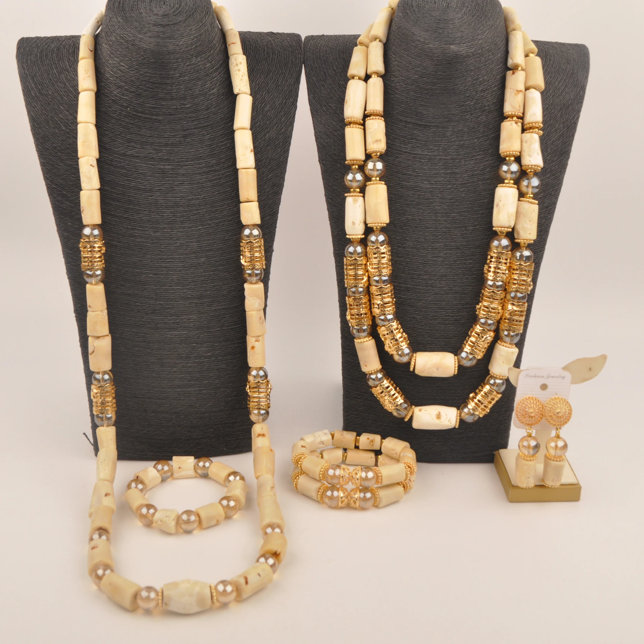 

Nigerian Wedding African Coral Beads Groom and Bridal Jewelry Sets