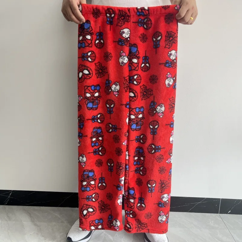 Sanrio Hello Kitty Spider-man Cotton Velvet Loose Pajamas Pajamas Long Pants Women's And Men's Cartoon Sleeping Casual Wear