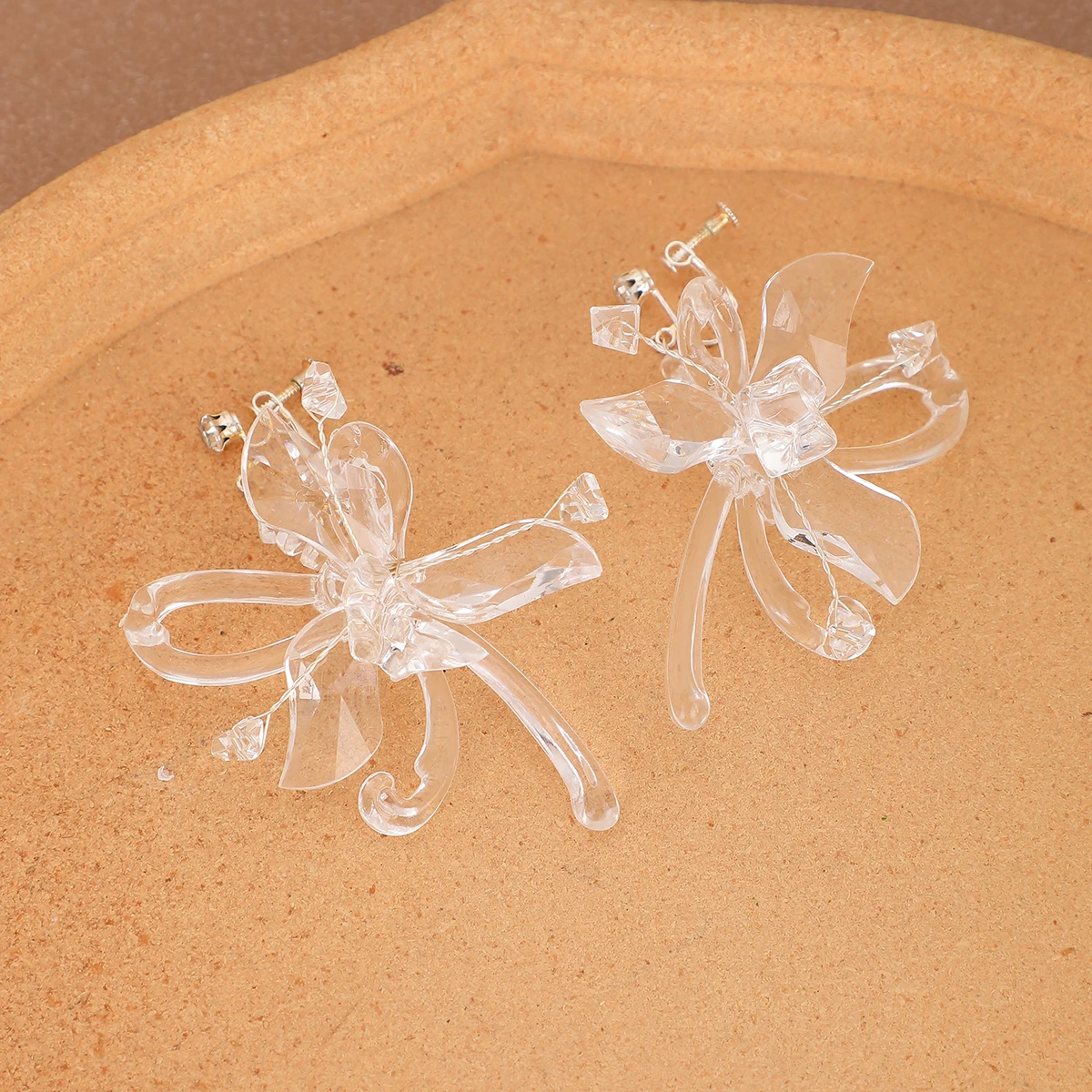 Large Clear Acrylic Bow Clip On Earrings  Transparent Crystal Bridal Drop Earrings Airy Transparent Acrylic Bow Drop Earrings