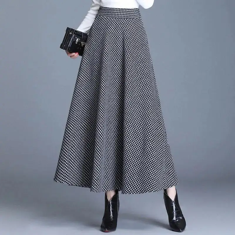Women Skirts Zipper Fly High Waist Skirt Vestidos Loose Fit Spliced Ankle Length Skirt Autumn Slight Strech Casual Basics