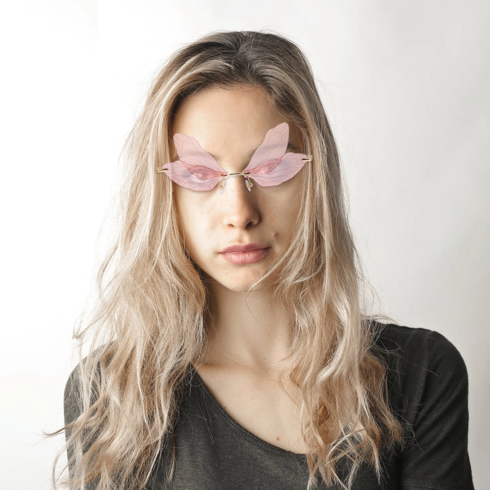 

1 Pair Dragonfly Wing Sunglasses Rimless Unisex Durable Pc Metal Novel Design Costume Party Accessory Gift