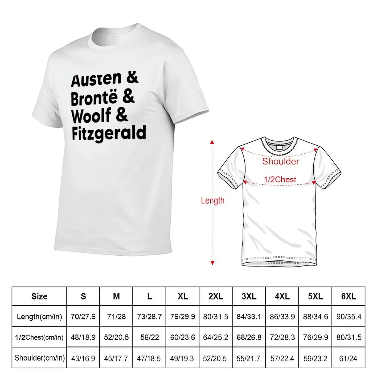 Classic Literature Authors - Black Helvetica (Austen and Bronte and Woolf and Fitzgerald) T-Shirt