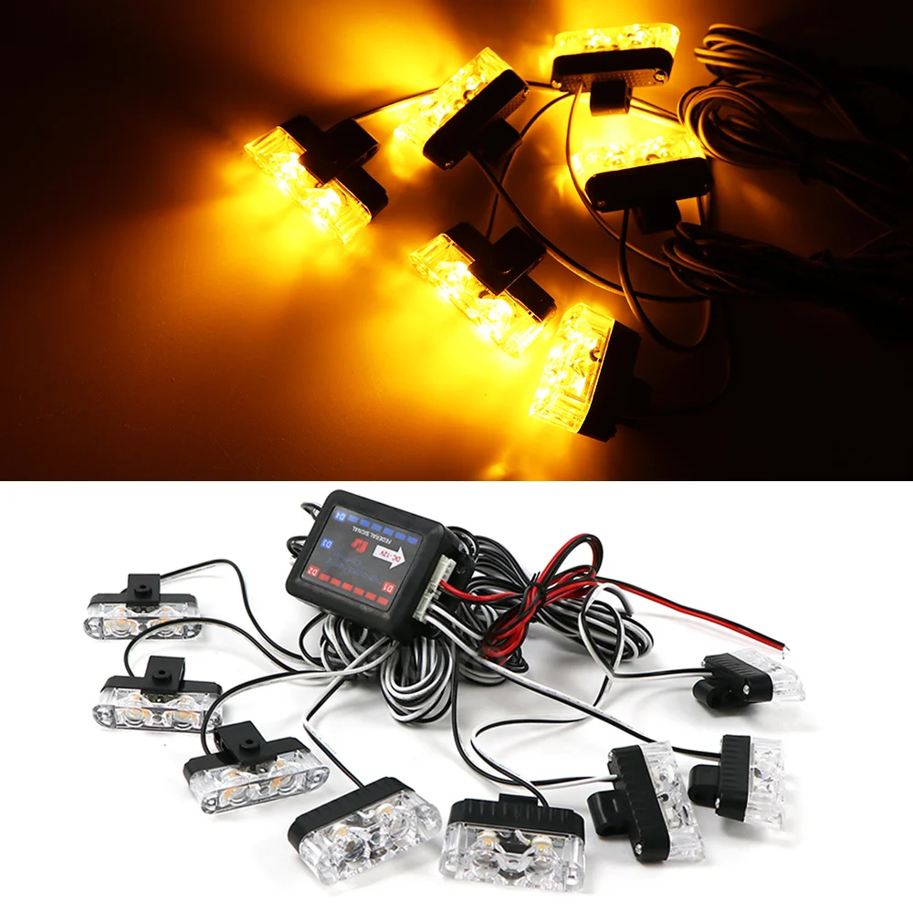 Luz estroboscópica da grade dianteira do carro, LED piscando, lâmpada de emergência, aviso policial, luz do flash, luzes diurnas, 12, 16 LED