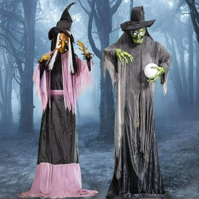 ديكور ساحرة مضيئة للهالوين، حديقة رسوم متحركة 3.2 متر، دعائم تزيين جوية كهربائية خارجية كبيرة #2