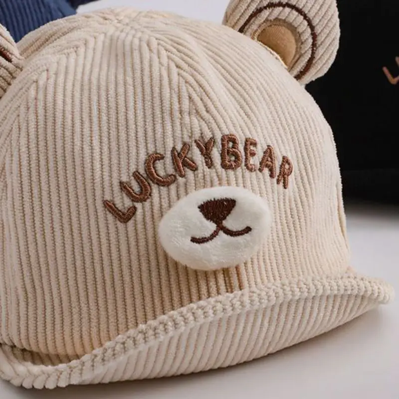 Cute Bear Baby Baseball Cap Autumn Winter Warm Toddler Corduroy Hat Korean Cartoon Kids Boy Girl Duck Tongue Hats